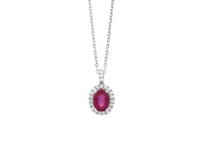 Halskette Anhänger 18kt Weißgold Diamanten 0,11ct Rubin 0,73ct Länge 420mm Neu - Bild 1 von 2
