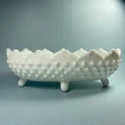 Vintage Fenton Hobnail Milk Glass Footed Oval Pickle Dish
