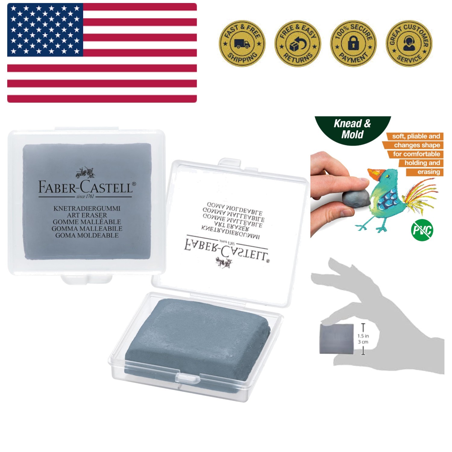 Kneadable Eraser for Artists in Storage Case - Absorbent Kneaded Erasers, Art...