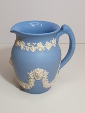 Dudson Hanley Jasperware Jug Mint Cond Lions Head & vine Blue White 