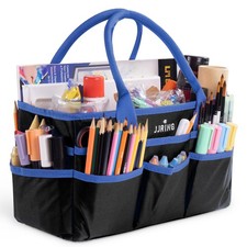 JJRING 600D Nylon Craft  Art Organizer Tote Bag With Pockets, Small, Blue