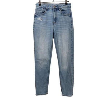American Eagle Mom Jeans Womens 2 Blue High Rise Distressed Stretch