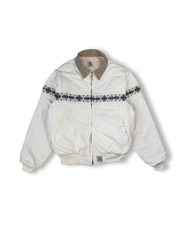 Vintage 90s Carhartt JQ0507 Santa Fe Aztec Work Jacket Cream - product listing photo