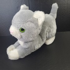 Vintage 70s Dakin Gray Cat Firm Stuffed Crouching Green Eyes 1979