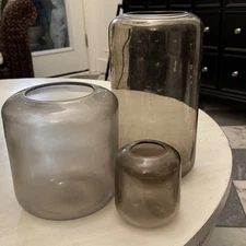 Set of 5 3 Vintage Smoked Gray Glass Vases - Pill Vase Set