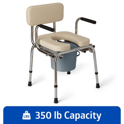 Medline Bedside Commode with Drop Arm Padded Seat and Back, Sturdy, Portable Toi
