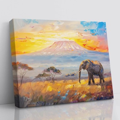 Mount Kilimanjaro Painting Canvas Print Tanzania Mountain Landscape Wall Art