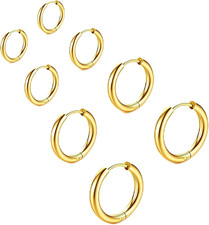4 Pairs Small Gold Silver Huggie Hoop Earrings for Women Surgical Steel Set 14