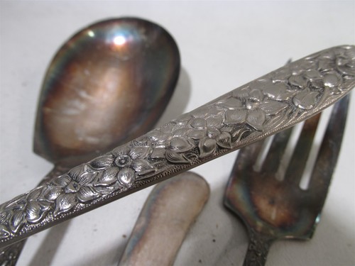 Old National Silver Plate Narcissus 4 Asst Serving Pieces Repousse Floral - Picture 4 of 5