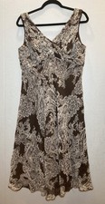 Adrianna Papell Brown Paisley Silk Fit & Flare Babydoll Midi Dress Size 16 Fairy