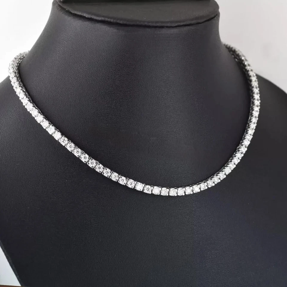 14k Solid Gold Lab Grown Diamond VVS1 E Color 9Ct Diamond Tennis 17In Necklace - Image 2 of 4