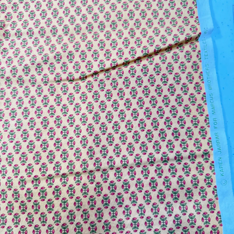 vintage karen jarrar marcus brothers fabric red beige floral cotton 89x42 2.4yr - Image 4 of 4