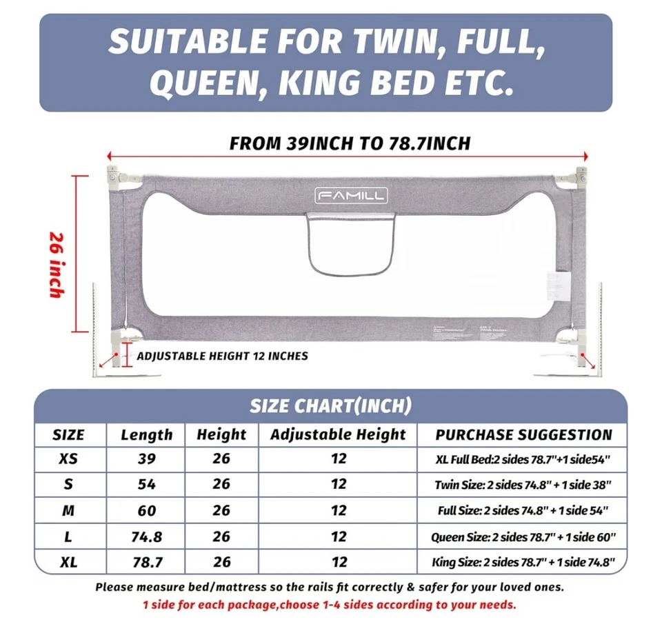 Bed Rail for Toddlers with U-Shaped Base Suitable for Queen/King Size Mattress - Image 2 of 4