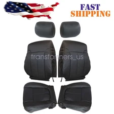 For 2009-2014 Ford F-150 Bottom & Top Leather Seat Cover Black & Headrest Cover