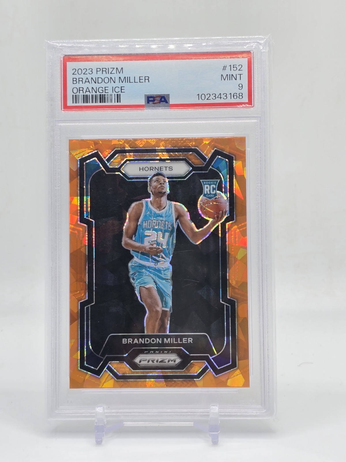 2023-24 Panini Prizm Brandon Miller Rookie Orange Ice PSA 9 Hornets #152 RC