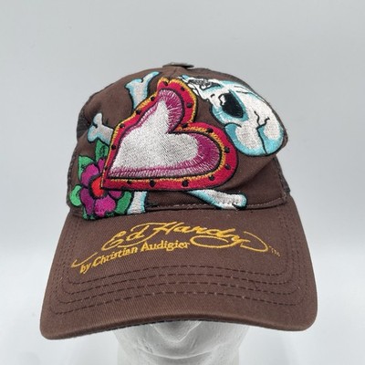Ed Hardy Christian Audigier trucker hat cap Rhinestones heart skull bones Y2K