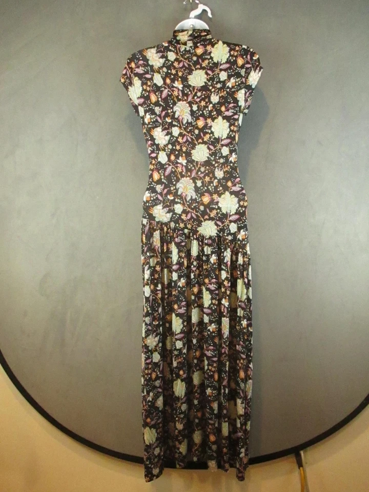 Ulla Johnson Dress Womens Small Black Floral Mock Neck Cap Sleeve Drop Waist - Image 4 of 4