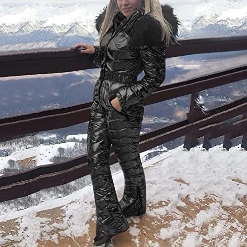 Traje de nieve impermeable negro para mujer con capucha de piel talla 2XL Foto 4 de 4