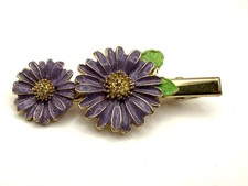 VTG Purple Enamel Daisy Hair Clip Gold Tone Flower Barrette Retro Fashion Jewelr