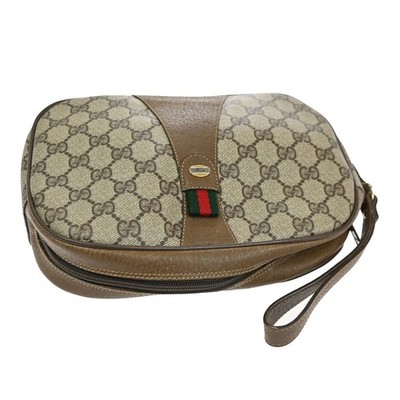 GUCCI GG Sherry Pattern Clutch Hand Bag PVC Leather Brown Italy