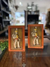 Vintage Molded Plaster Soldier Bookends Pair Hand Painted Colonial Style Decor