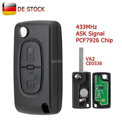 433MHz Klapp Funk Schlüssel für Peugeot Citroen C2 C3 Pluriel 2Tasten CE0536 VA2