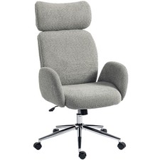 HOMCOM Office Chair with Adjustable Headrest, Comfy Desk Chair, Dark Grey
