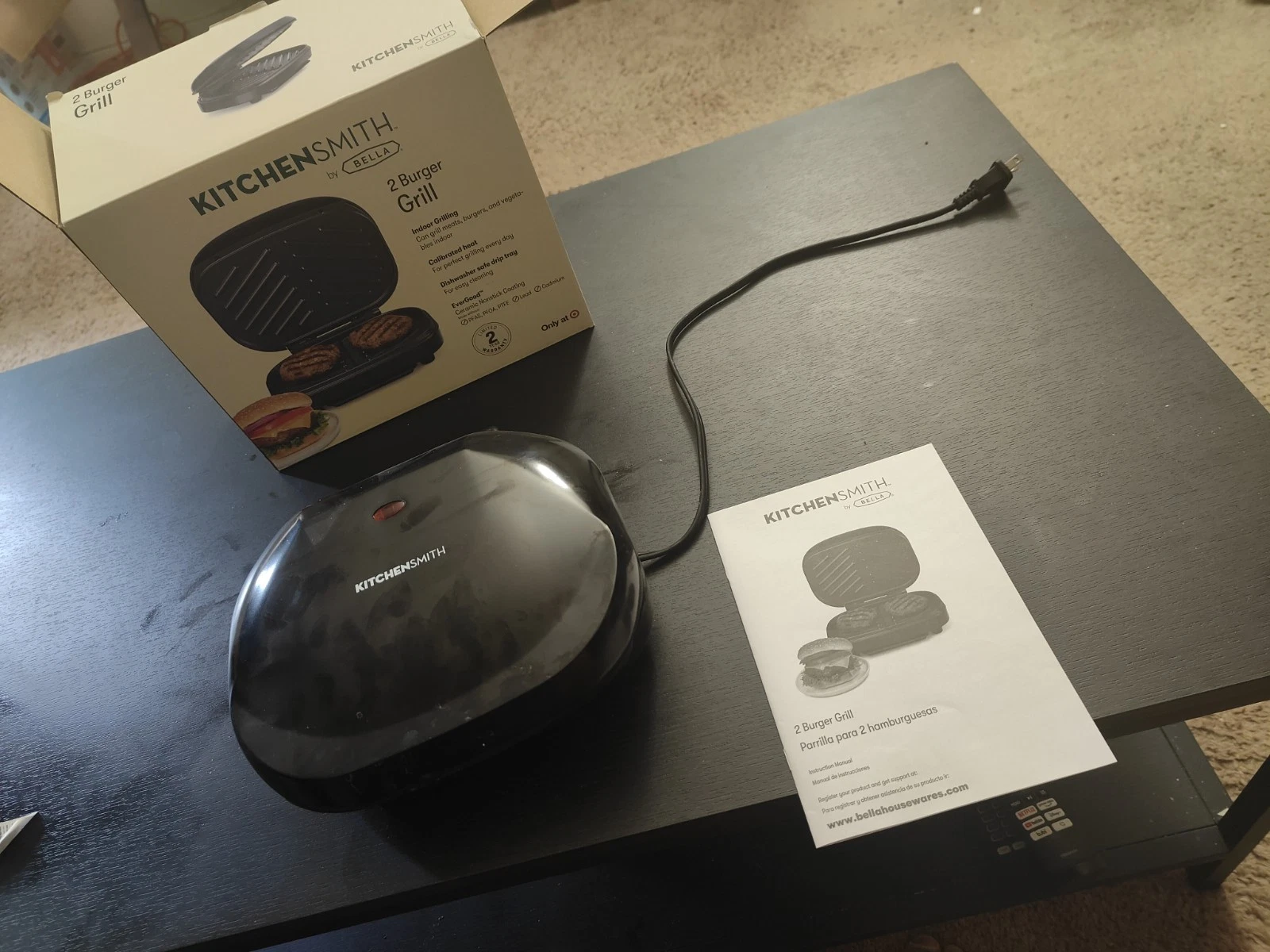 Used KitchenSmith 2 Burger Indoor Grill Black