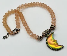 Kirks Folly Crescent Moon Face Magnetic Enhancer w/ Pink Glass Beaded Necklace