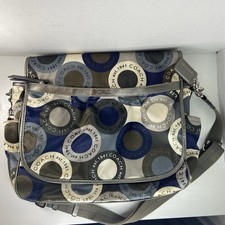 Coach Blue Gray Diaper Bag Messenger Nylon Leather Trim Crossbody Baby Bag