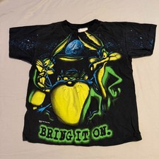 Vintage 1997 Looney Tunes Outer Space All Over Print Graphic Tee, Size Kids Med.