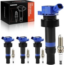 Blue Set of 4 Ignition Coil Pack and Iridium Spark Plugs Compatible w/ Kia APM