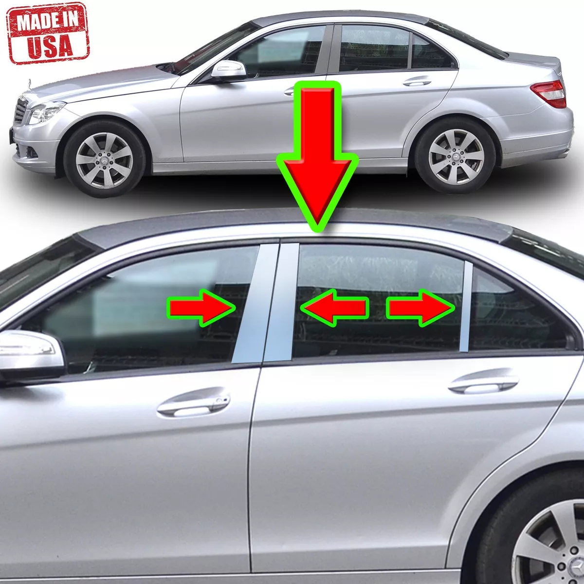 Chrome Pillar Trim for Mercedes C Class 08 14 Sedan W204 6pc Set