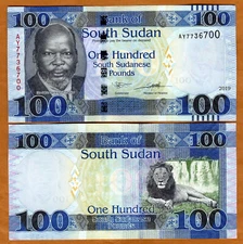 South Sudan, 100 Pounds, 2019, P-New UNC Lion