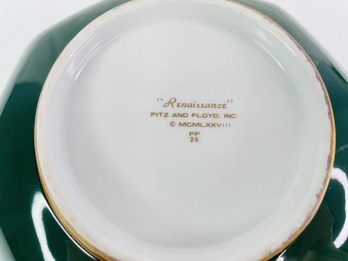 Fitz & Floyd Renaissance Hunter Green Gold Trim Octagonal Serving Salad Bowl 9" - Picture 7 of 7