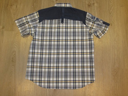 Swagnificent RAW BLUE~ Navy Yellow Plaid Button-Front Short Sleeve Shirt~ 2XL - Picture 8 of 10