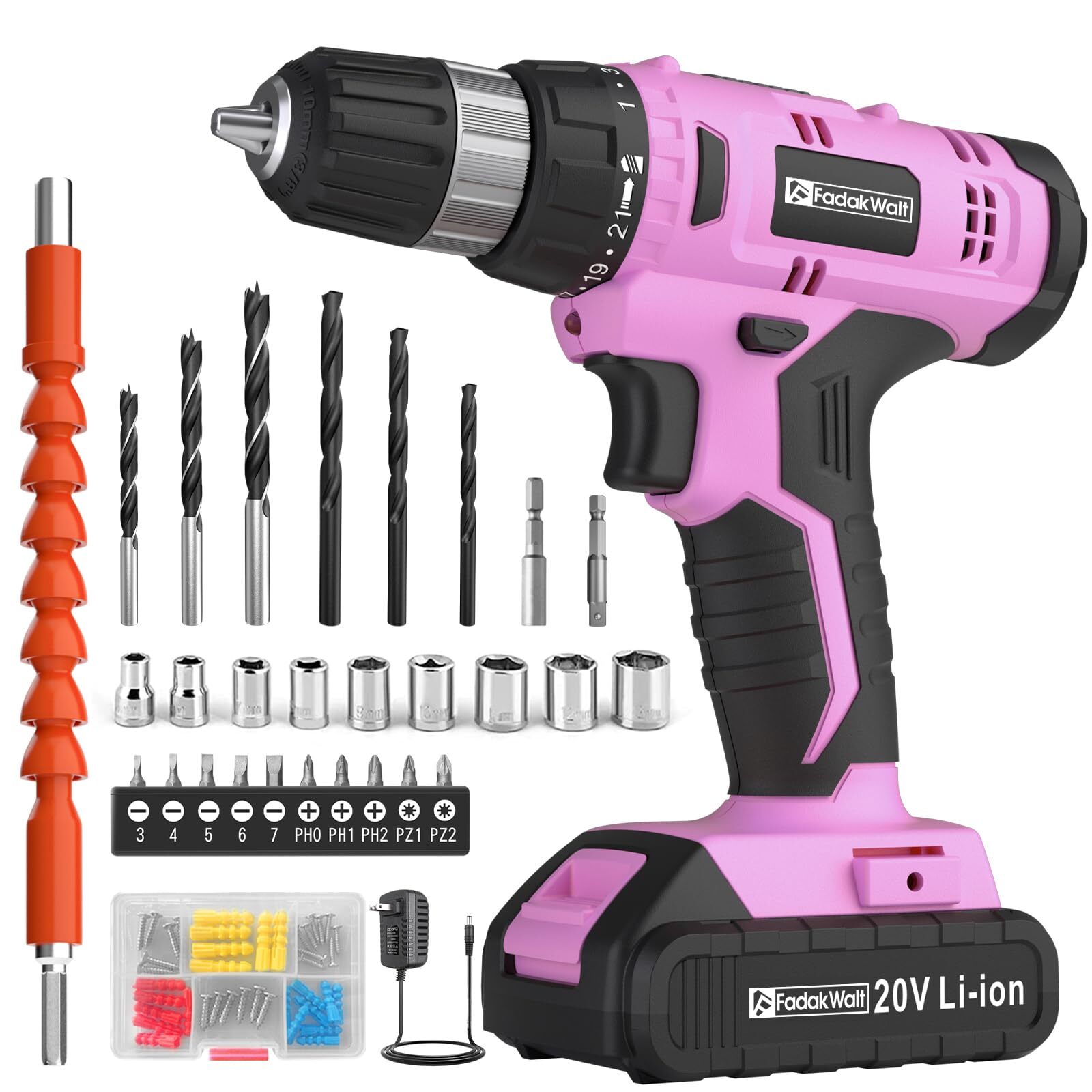 20V Cordless Drill Set with Battery and Charger, High Torque Electric Power Drill for DIY and Professional Projects