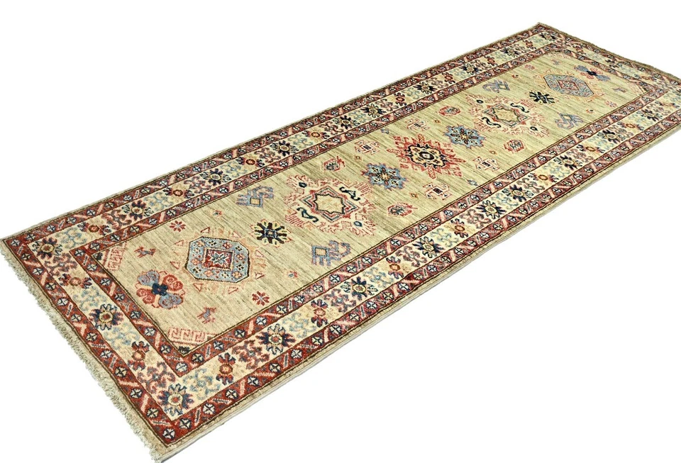 Tapete de corrida cáqui tribal geométrico cazaque decoração boho fazenda tapete 2'5X7 pés - Imagem 4 de 4