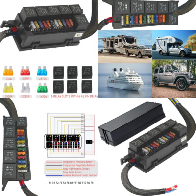 Caja Portafusibles Rele 12V Bloque 11 Vias ATC/ATO Precableado 6 Ranuras Marino