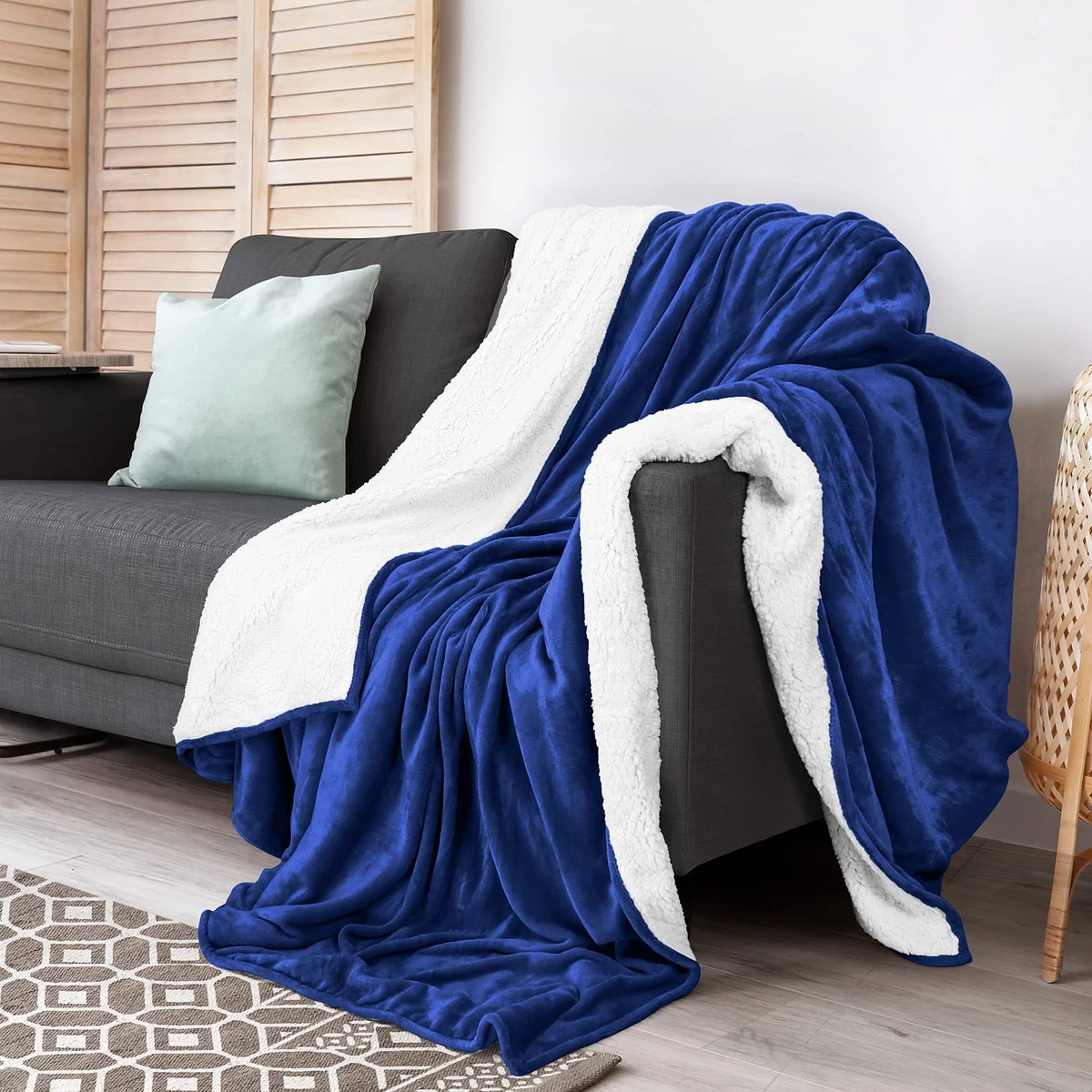 Utopia Bedding Sherpa Blanket Throw Size [Navy, 50x60 Inches] - 480GSM  Thick