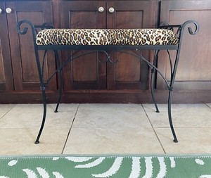 Bedroom Bench Black Metal Fabric Cushion With Animal Print
