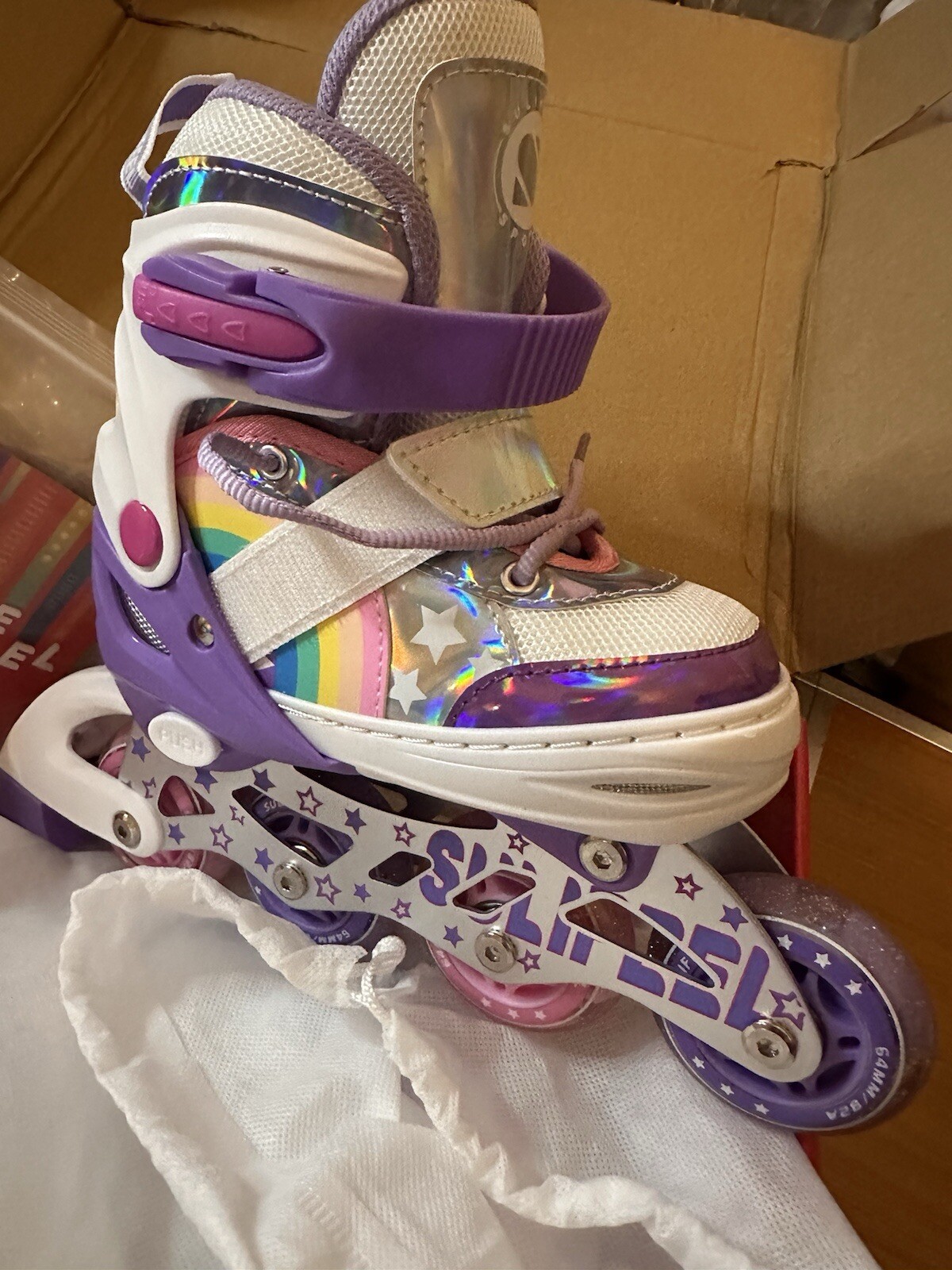SULIFEEL Rainbow Stars Inline Skates Purple Small Size 28-31 (13.5-2 US)NEW OPEN