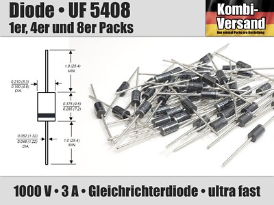 UF 5408 Diode Gleichrichterdiode 1000V 3A ultra fast Silizium Dioden DO-201AD
