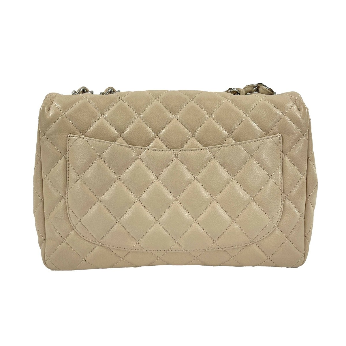 【ヴィンテージ】Rank:S☆Chanel Beige Classic Flap Jumbo 30CM CHANEL - Jumbo Lambskin Quilted Single Flap - Beige / Silver