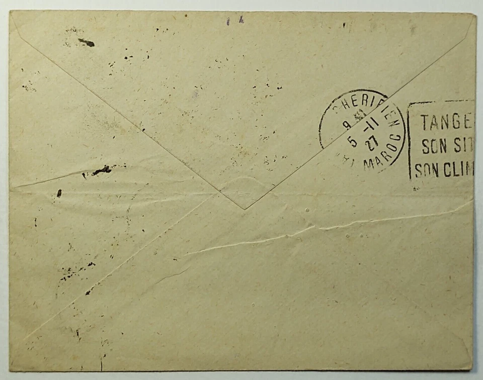 Cubierta de correo aéreo de Marruecos francés 1927 c/o el cónsul estadounidense Casablanca a Tánger Foto 2 de 2