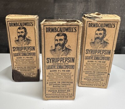 DR W.B. CALDWELL'S Syrup Pepsin Sample UNOPENED Bottles w/Full Labels Lot of 3