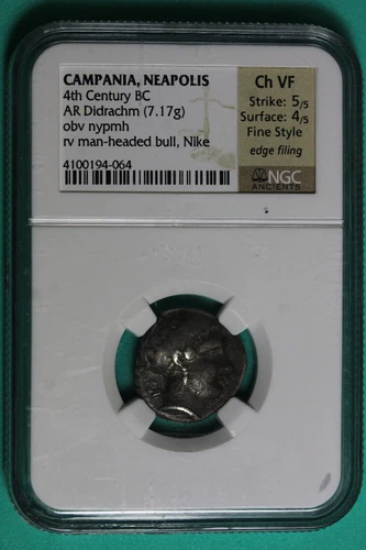 CAMPANIA, NEAPOLIS NGC 4th Century BC AR Didrachm Ch VF St:4/5 Su:4/5 #B37655
