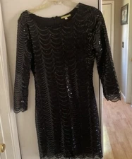 Gianni Bini Black Sequin Evening Cocktail Dress Tailored Casino Cruise Size M