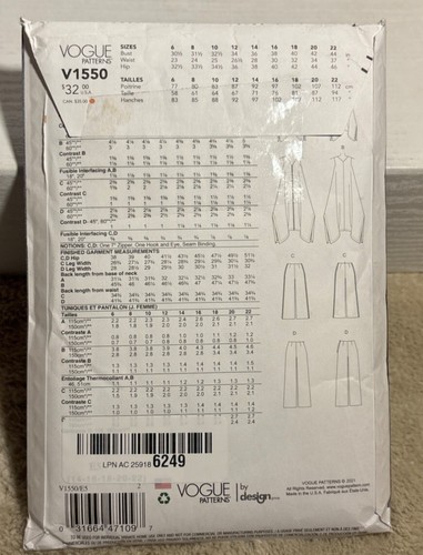 Túnica y pantalones Vogue Patterns V1550 patrón de costura de Paco Peralta tallas 6-22 NUEVO - Imagen 5 de 8