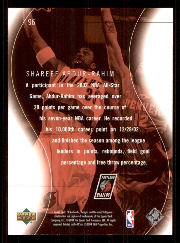 2003-04 SP Authentic #96 Shareef Abdur-Rahim SPEC /3999 - Image 2 of 2